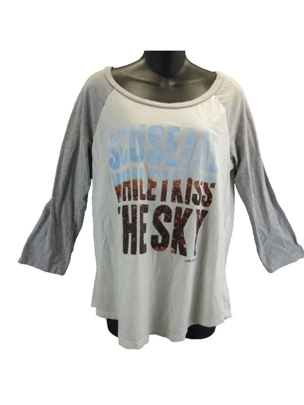 Lyric Culture Womens M 3/4 Sleeve Jimi Hendrix SCUSE ME WHILE I KISS THE SKY Tee